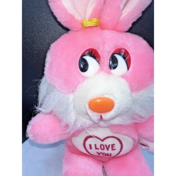 VINTAGE ORIENTAL TRADING CO. PINK BUNNY RABBIT 10" PLUSH ,I LOVE YOU ,HEART - Picture 2 of 4